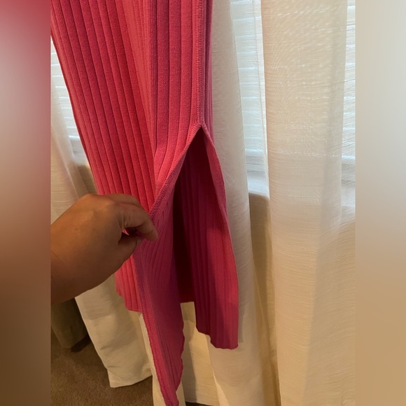 Vittadini Sport Pink M Summer Ribbed Knit Tank Sleeveless Maxi Slit Dress NWT - Picture 4 of 5
